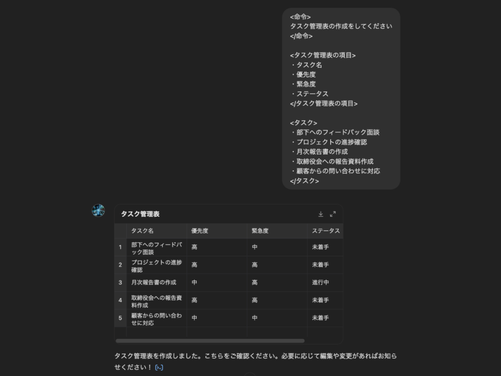 AI-driven task management and prioritization GPTでタスク表の作成