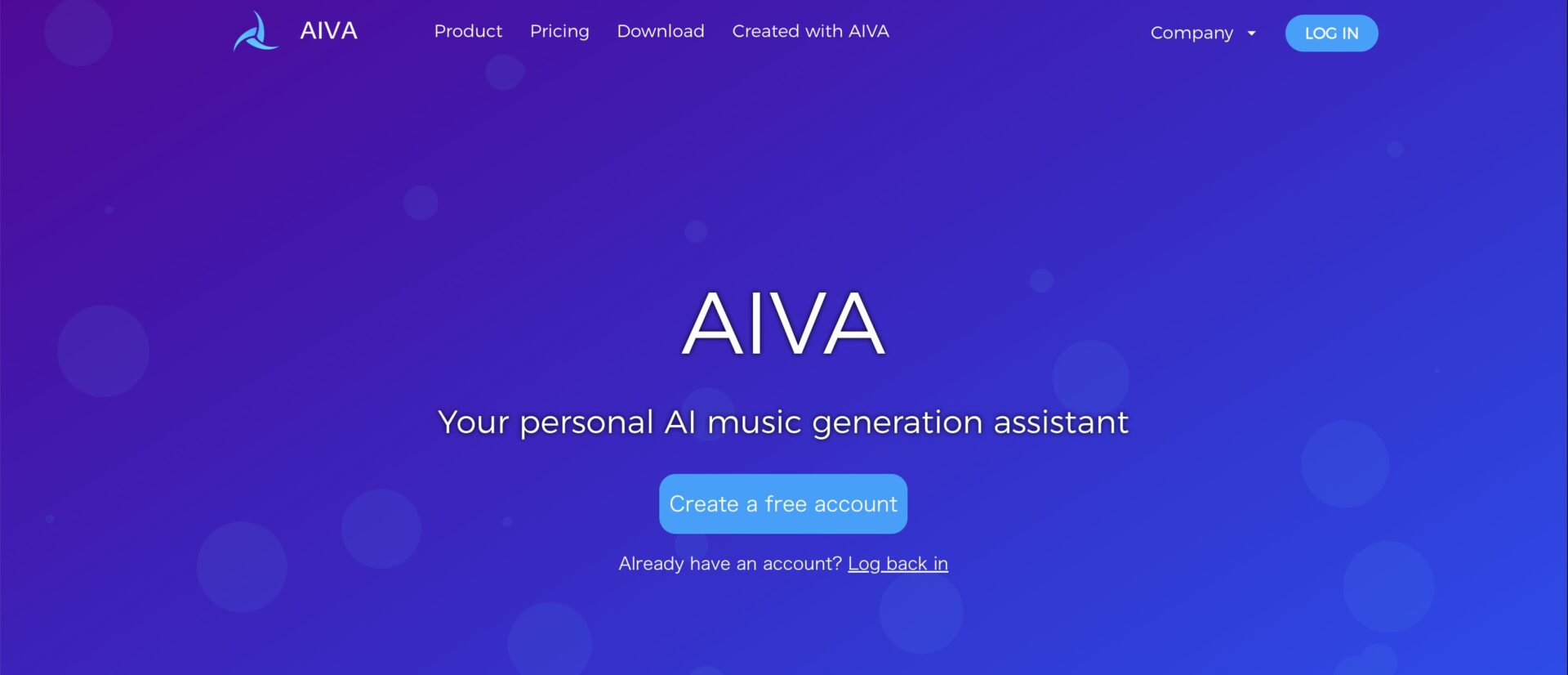 AIVAのログイン画面