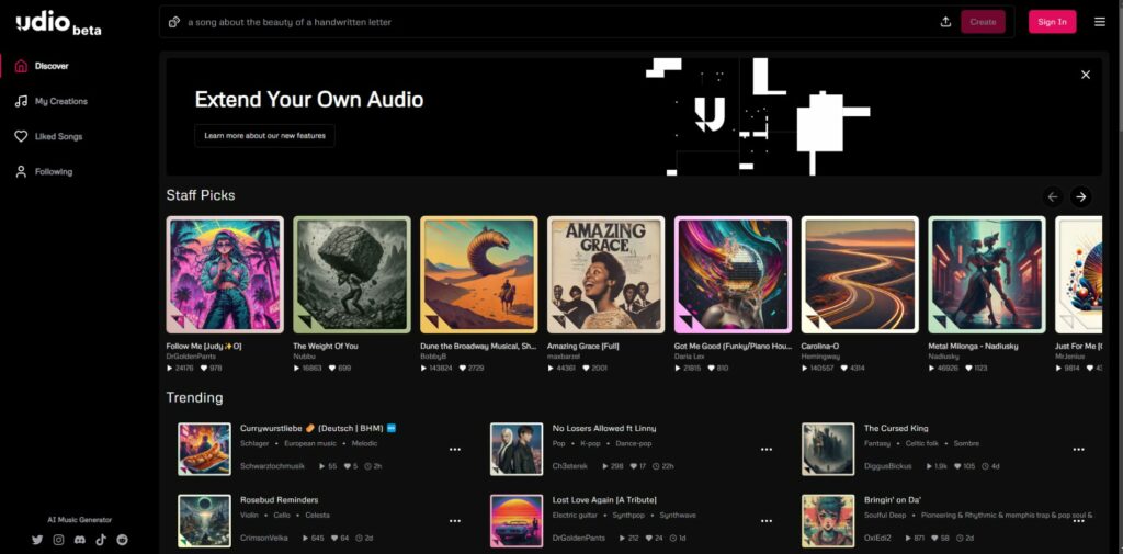 Udio　ログイン画面