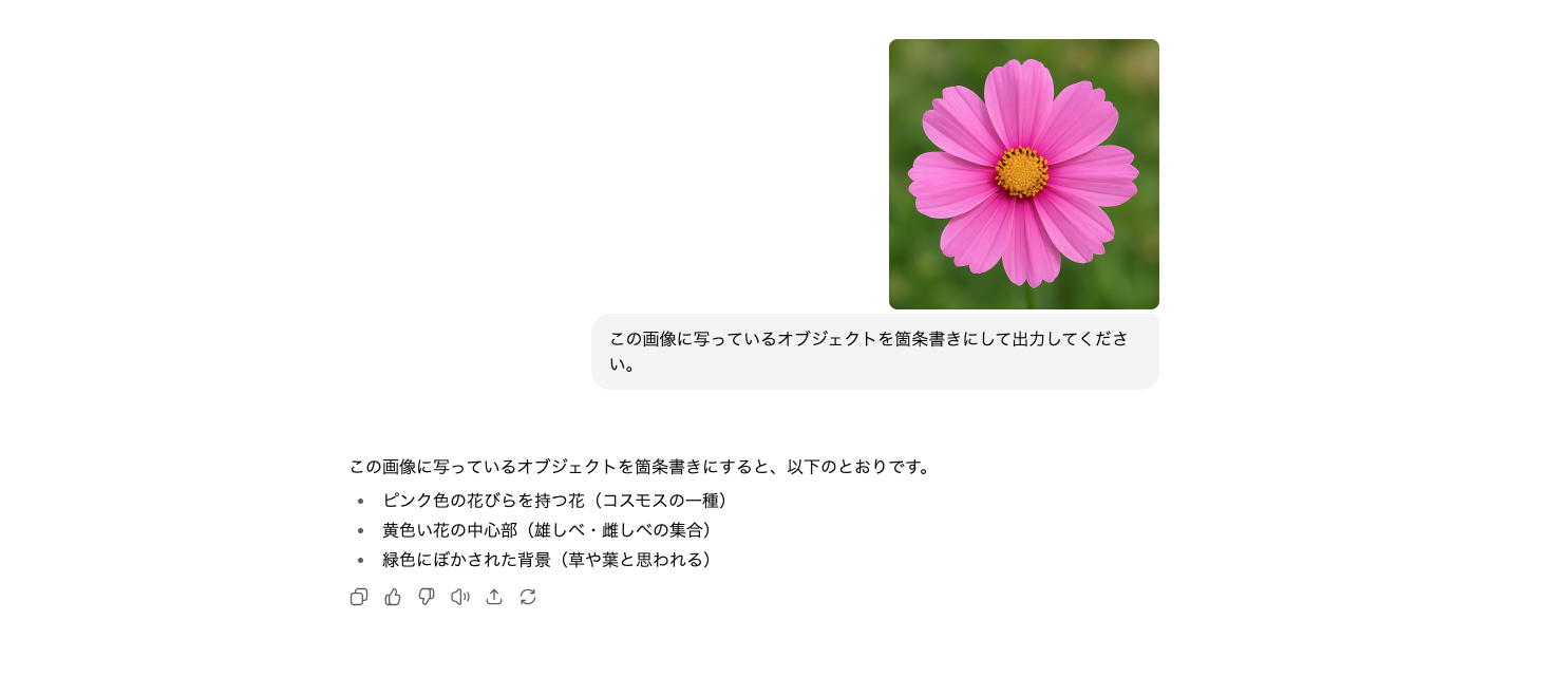 ChatGPTに画像に写っているオブジェクトを認識してもらっている様子を写したスクリーンショット