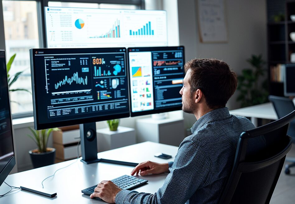 DALL•E 3で生成したAIの出力をチェックしている男性