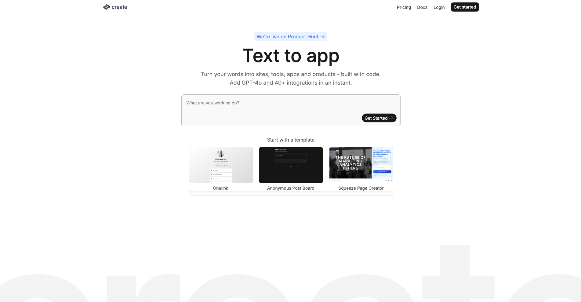 Create.xyzのトップ画面