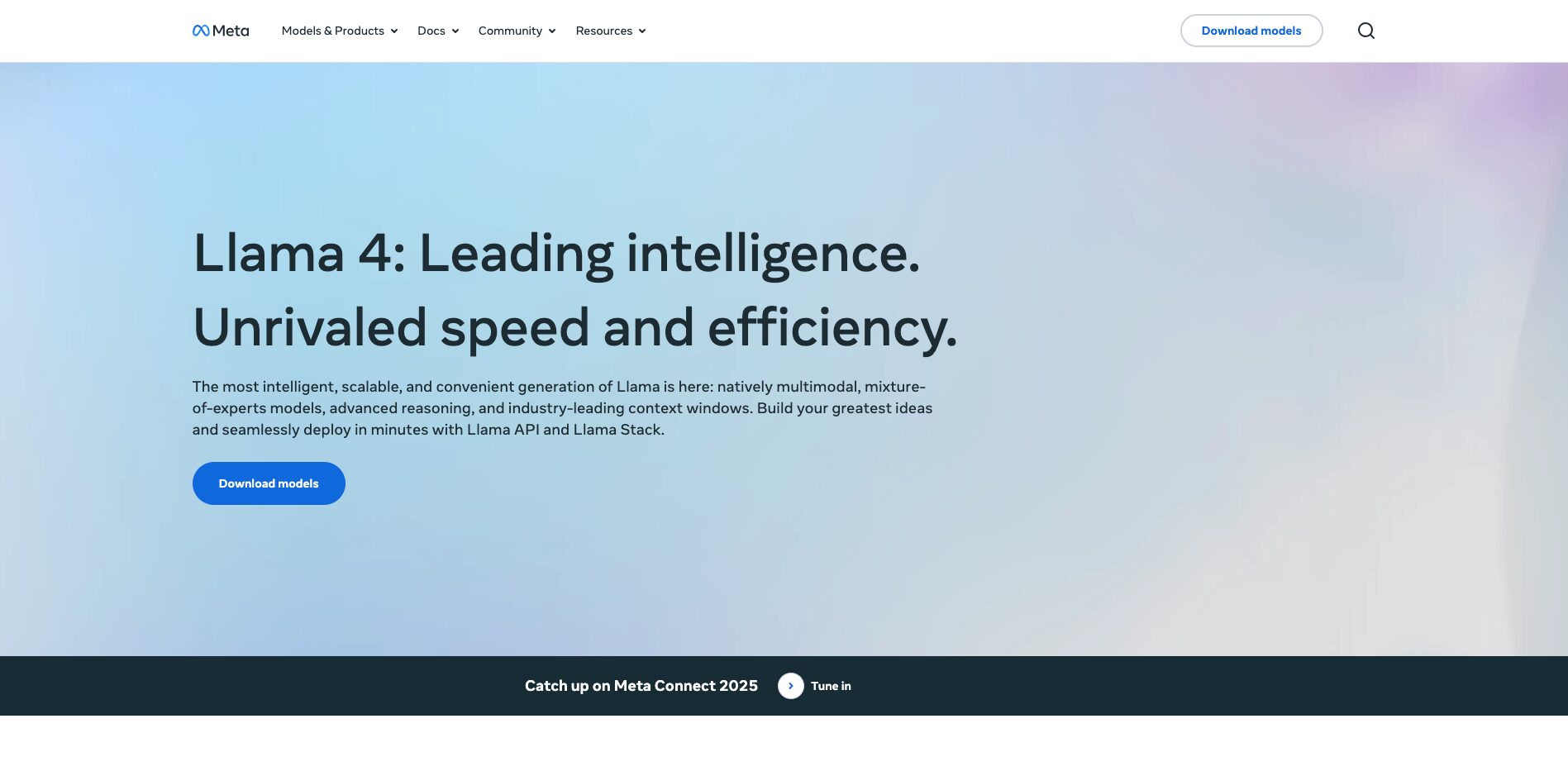 Llamaの公式サイトのトップ画面