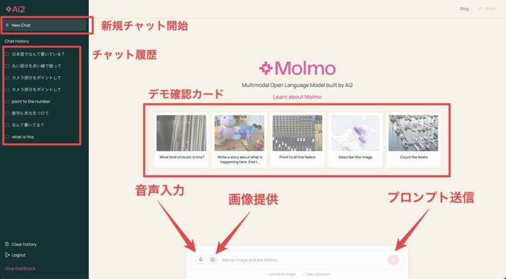 Molmoの使用画面の説明