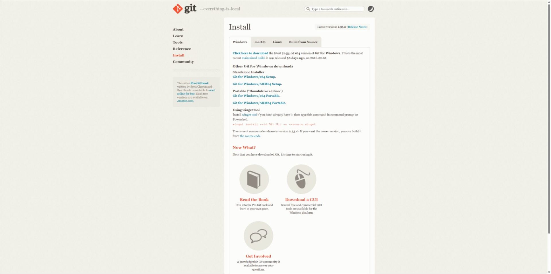 Git for Windowsの公式サイトのインストールページ