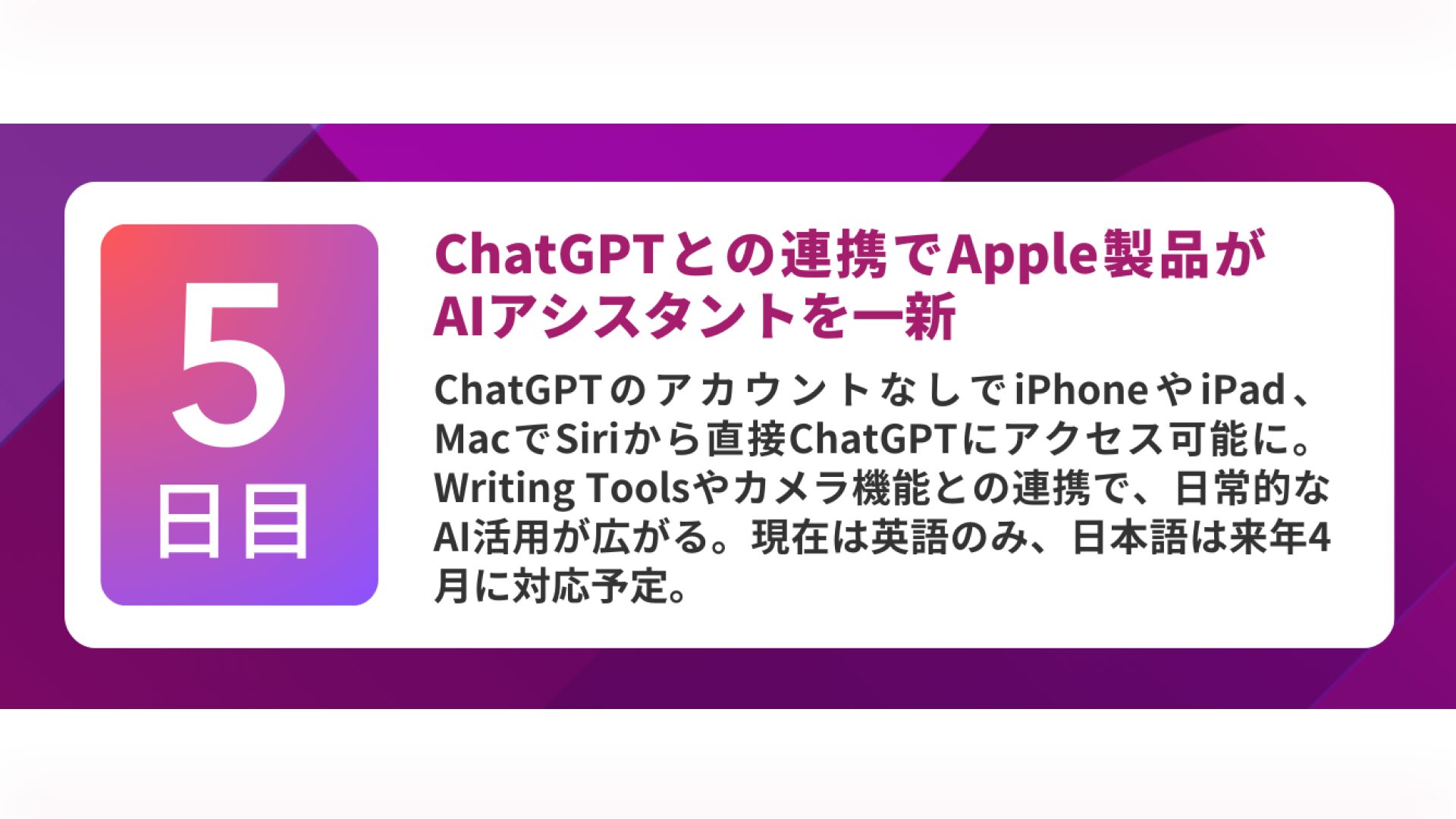 第5弾:ChatGPT×Apple Intelligence(12月12日)