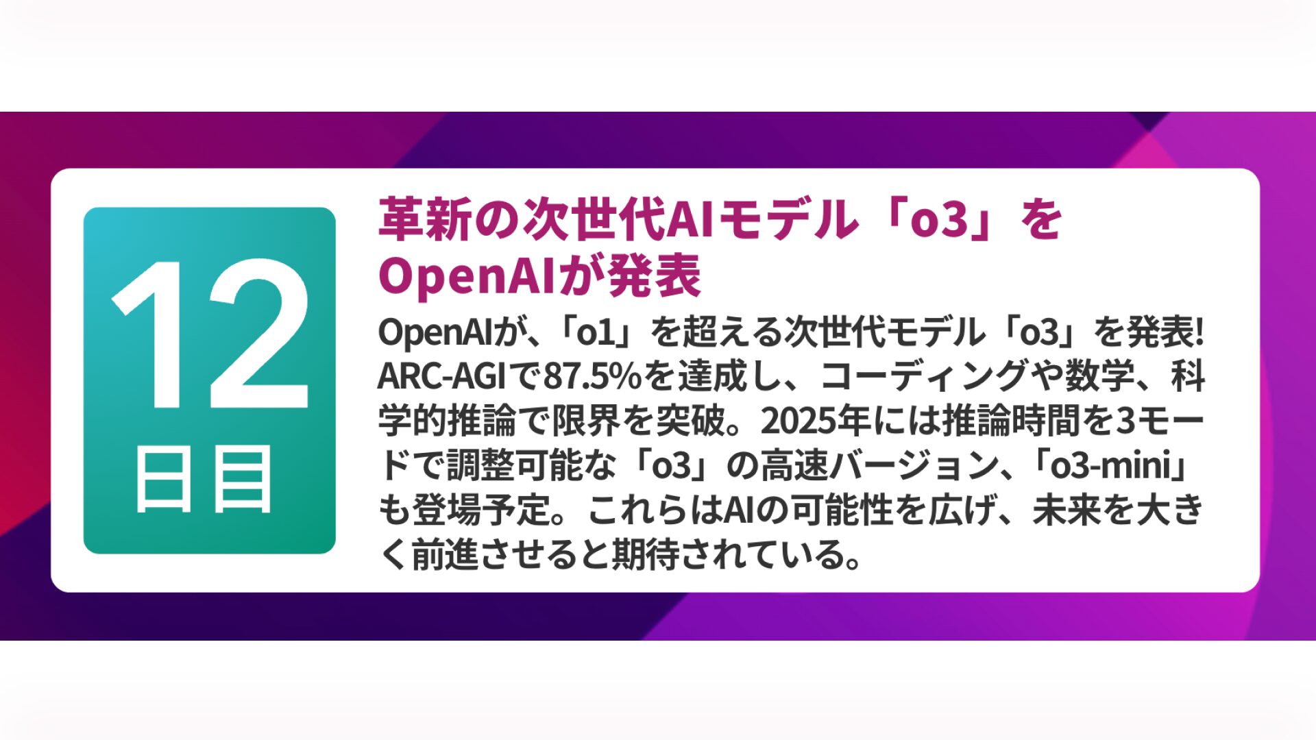 第12弾:新しい推論モデル「o3」が登場(12月21日)