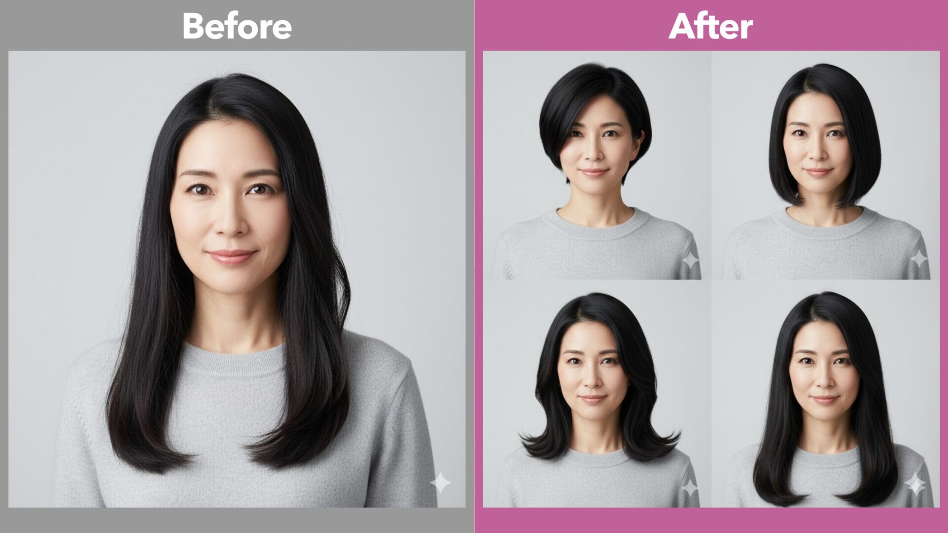 Geminiによる似合わせ髪型提案：ショートからミディアムまで女性のヘアスタイル4パターン