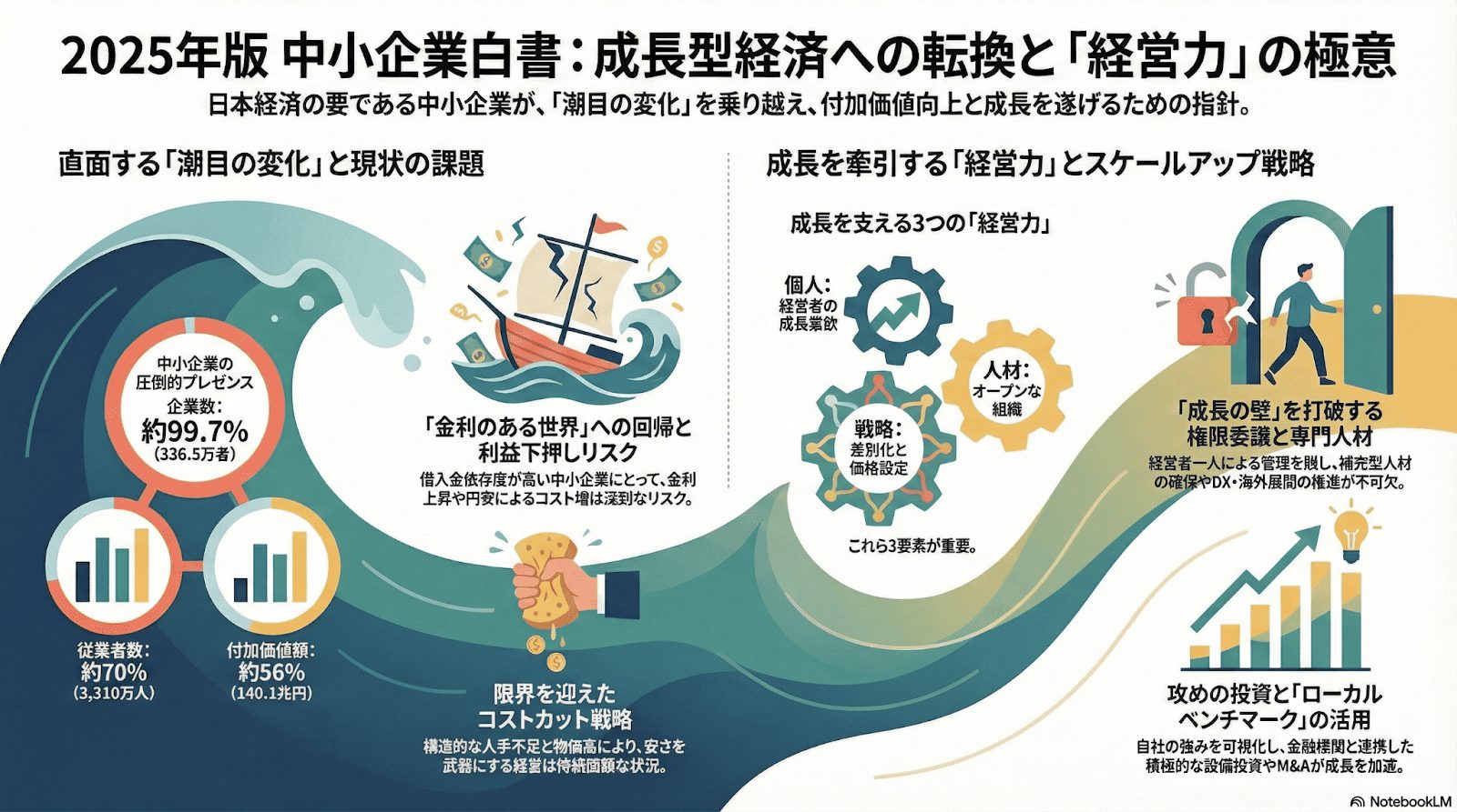 データ視覚化プロンプトを使ってAIでインフォグラフィックを生成した例(中小企業白書)