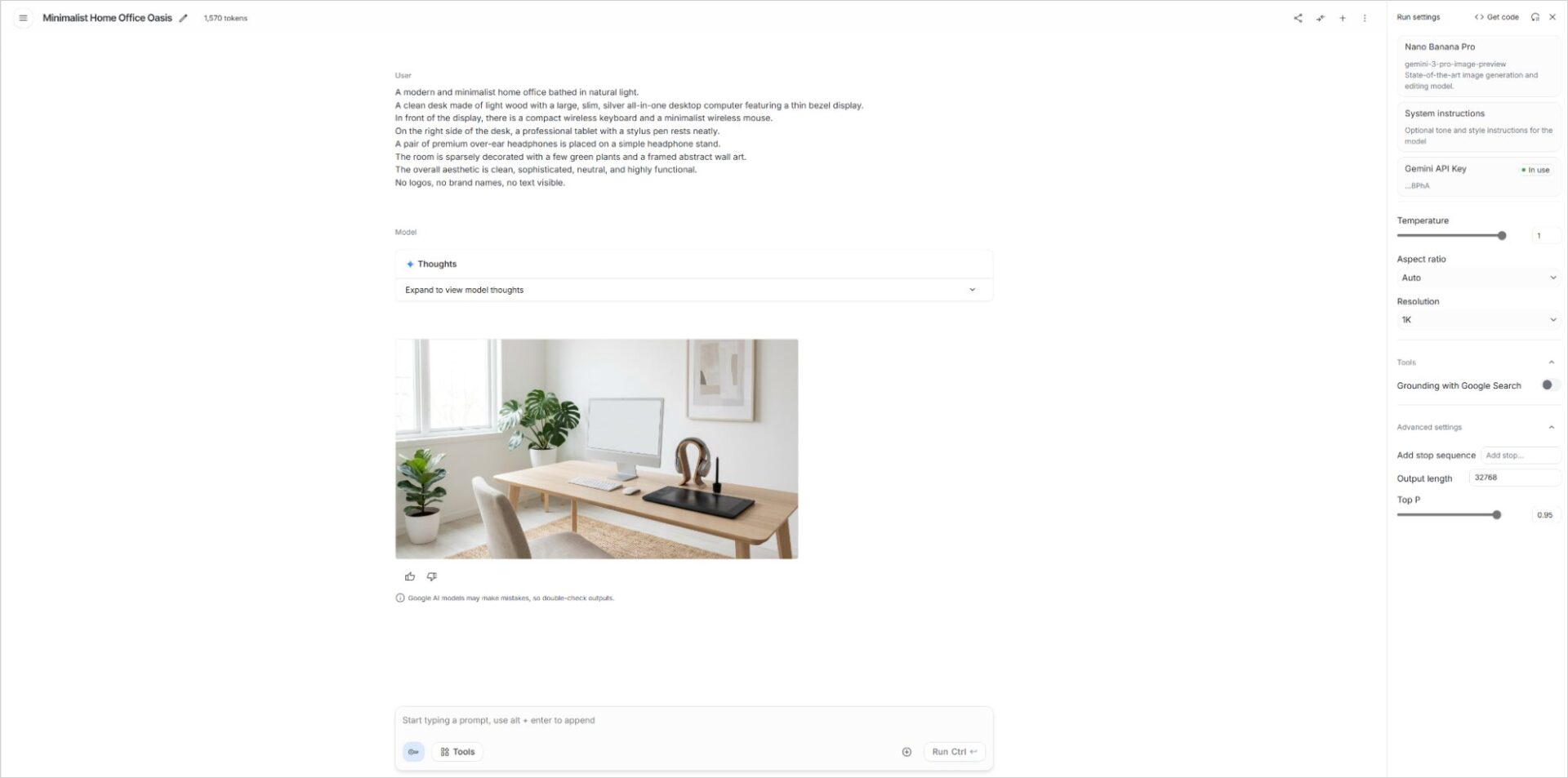 Nano Banana ProでモダンなホームオフィスのAI生成画像。白を基調とした清潔感のある作業空間