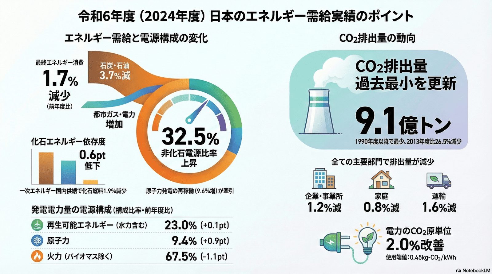 NotebookLMのAIでエネルギー需給実績のインフォグラフィックを生成した例