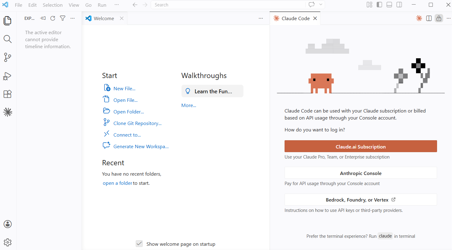 Claude Codeの認証方式選択画面。Claude.ai SubscriptionとAnthropic Consoleの2つのログイン方法が表示されている