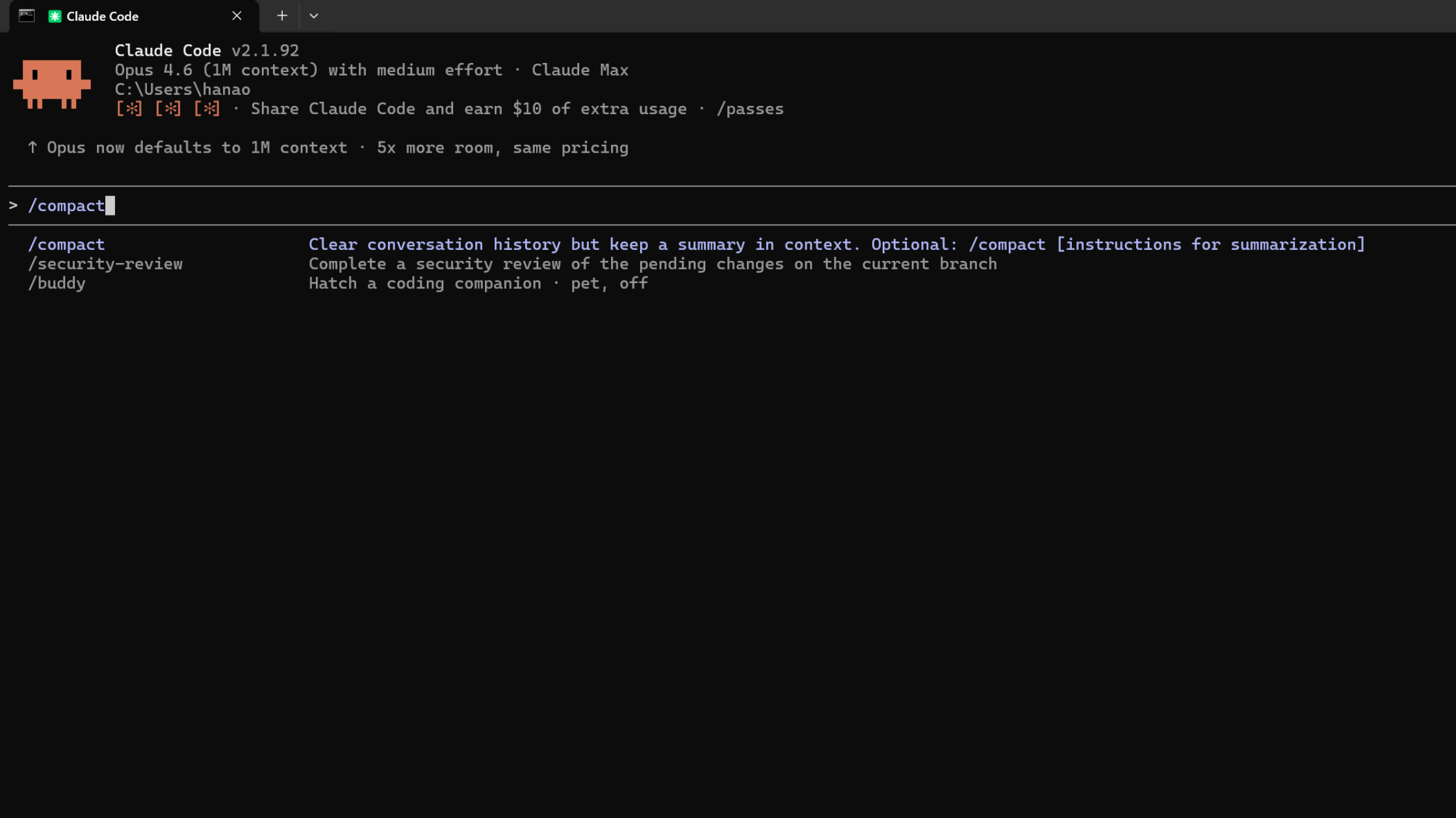 スラッシュコマンド「/compact」で会話コンテキストを圧縮する