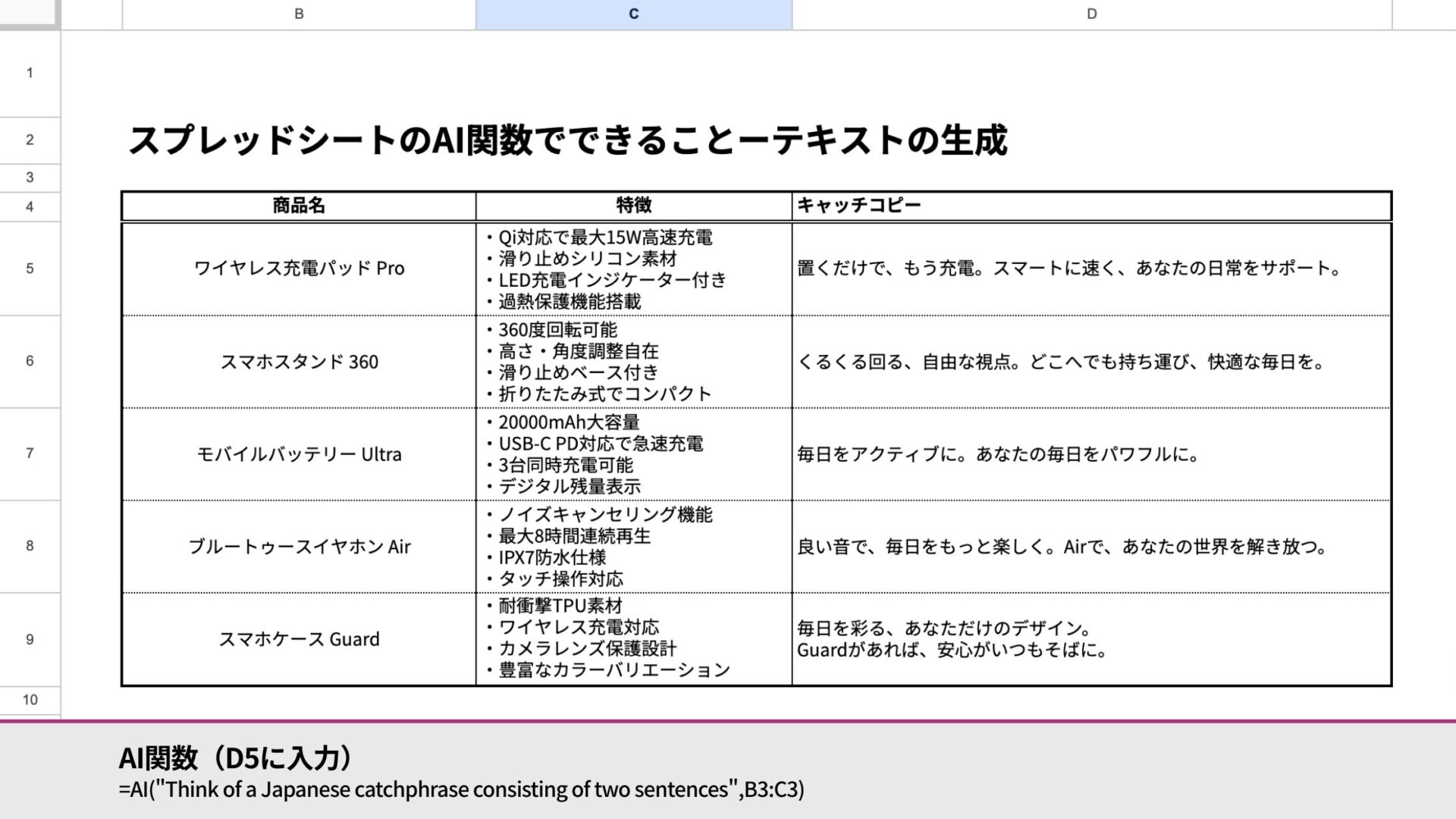 スプレッドシートのAI関数でできること(テキストの生成)