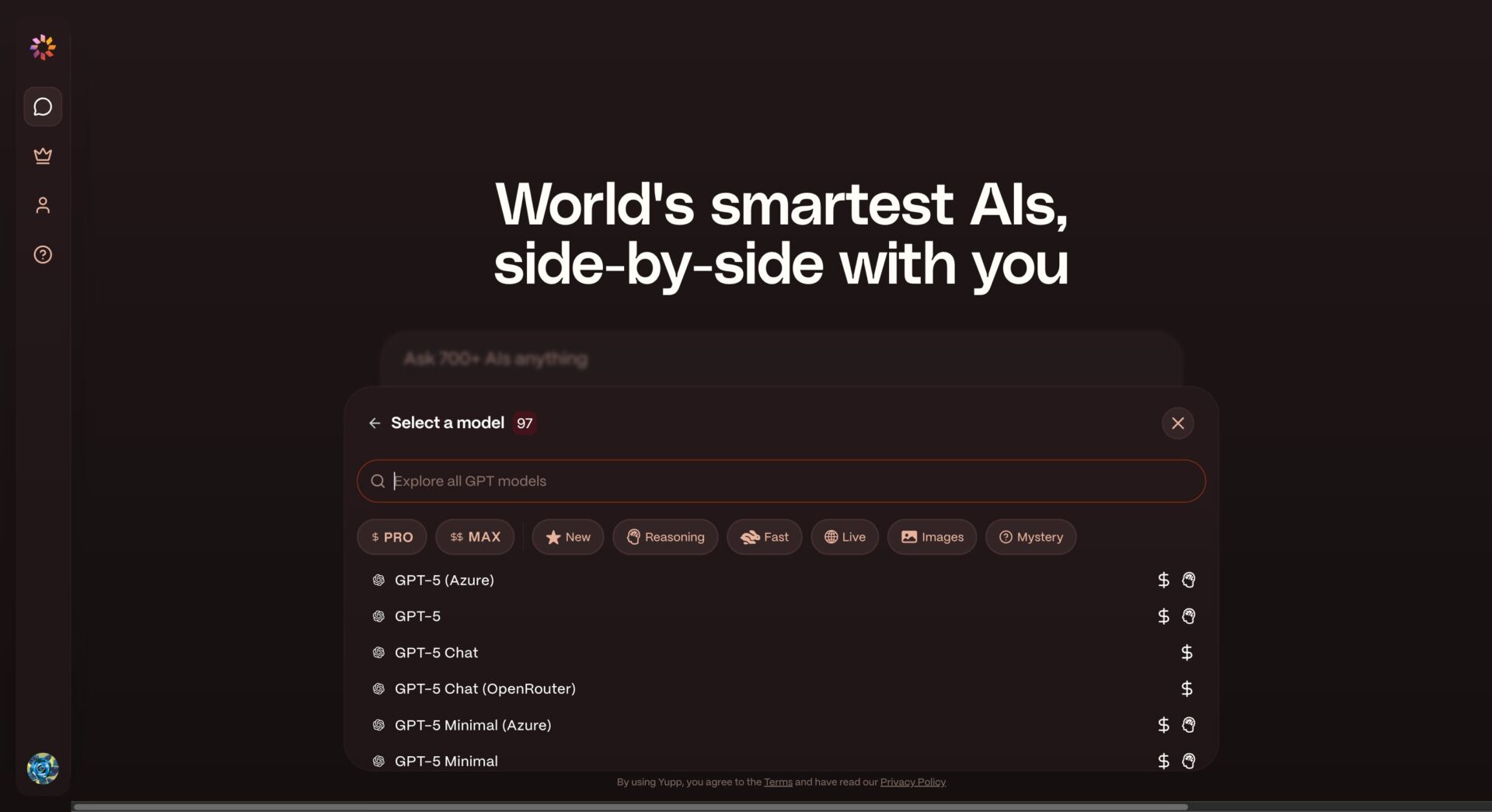 Yupp AIでGPT-5を利用できるとわかる画像