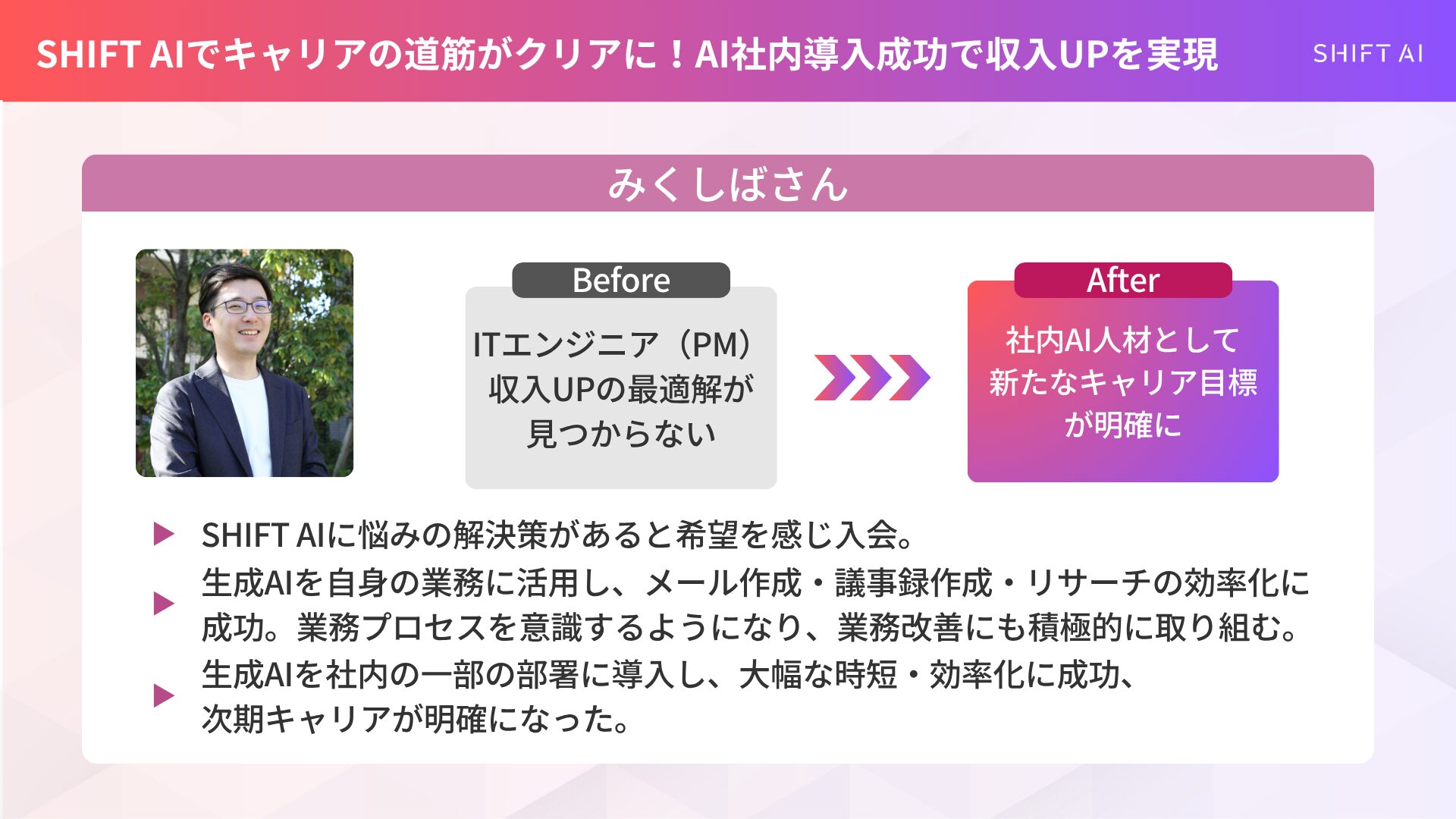 AI業界への転職を叶えた成功事例①みくしばさん：キャリアの道筋がクリアに！   