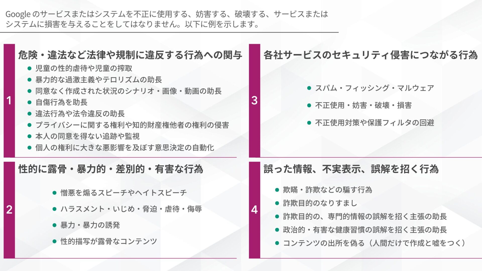 Google AI Studioで商用利用可能でも違反になるケースがある(生成AIの使用禁止に関するポリシー)