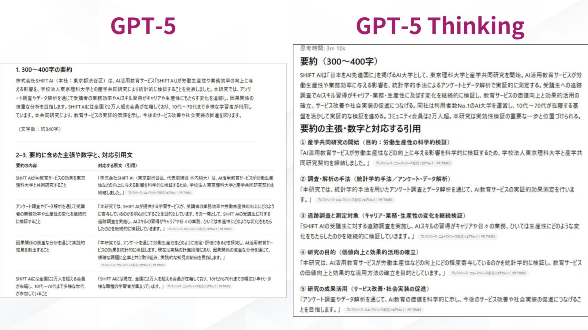【10の観点】GPT-5とGPT-5 Thinkingの違いを徹底比較!(長文処理(要約や引用))