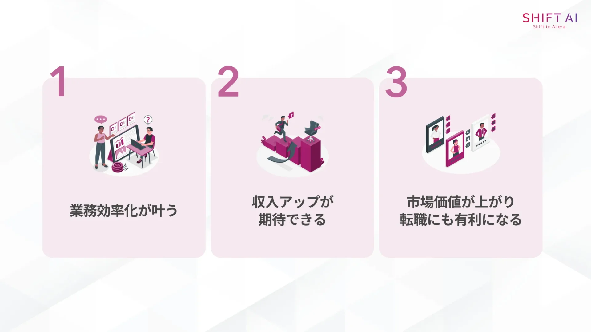 AIの勉強が必要な3つの理由(業務効率化が叶う/収入アップが期待できる/市場価値が上がり転職にも有利になる)