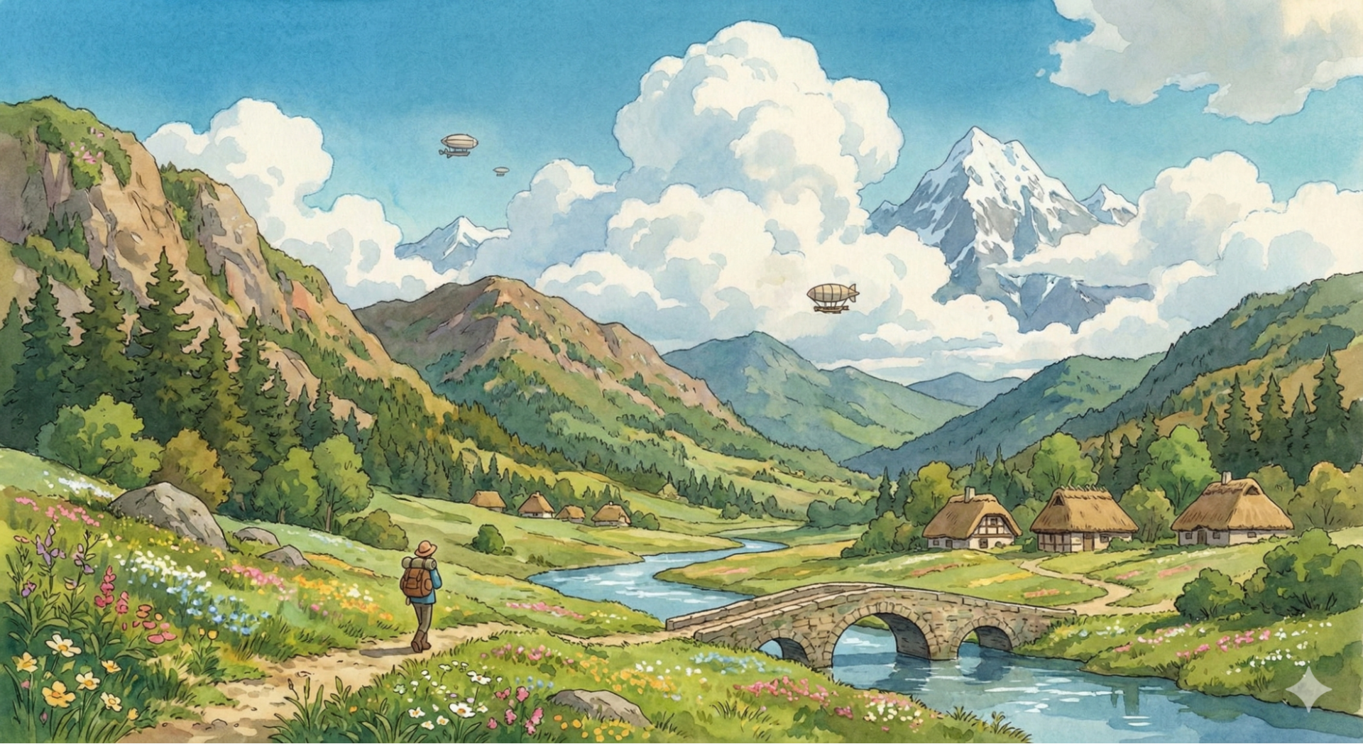 Gemini試行モード(Nano Banana Pro)で生成したアニメ風の山の風景画像