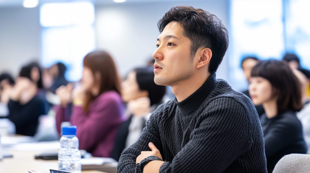 セミナーやスクールに参加してスキルを習得している男性