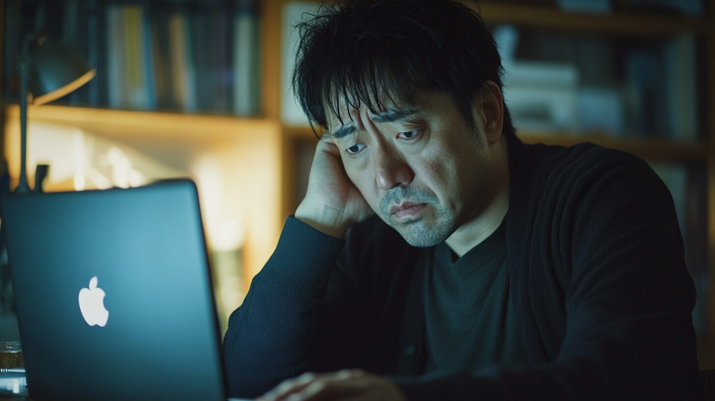 副業が無理ゲーと言われてパソコンの前で落ち込んでいる男性