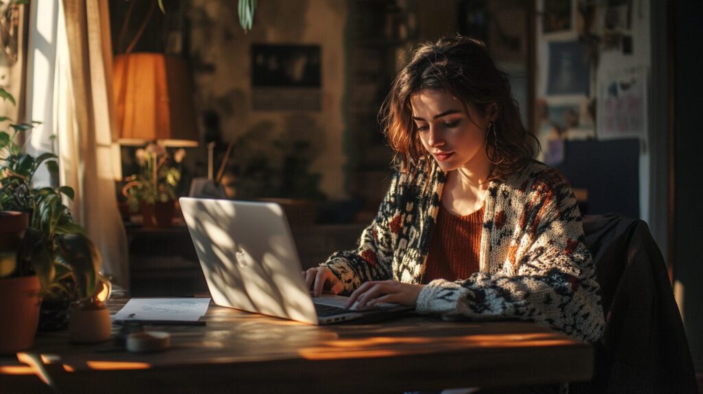 AI副業にチャレンジしたライターが前向きな気持ちで仕事をしている画像