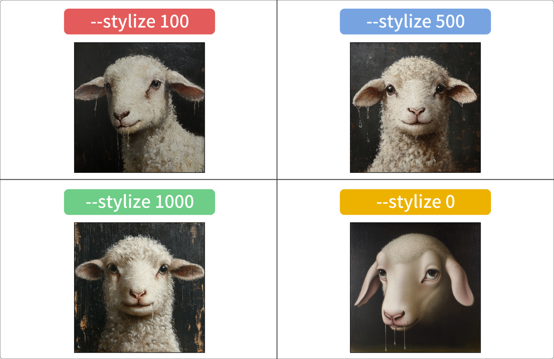 Midjourneyのパラメーターで「美しさ・芸術性(Stylize)」を指定した画像
