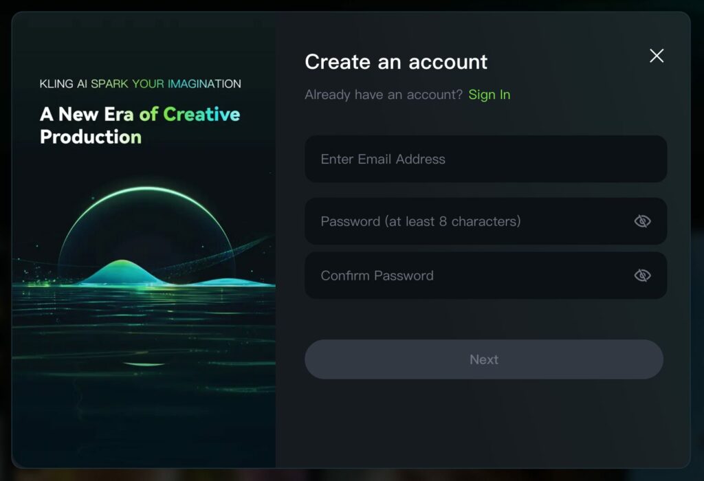 Klingに登録する画面