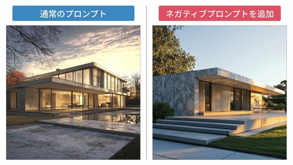 通常のプロンプトで生成した画像とネガティブプロンプトを追加した画像