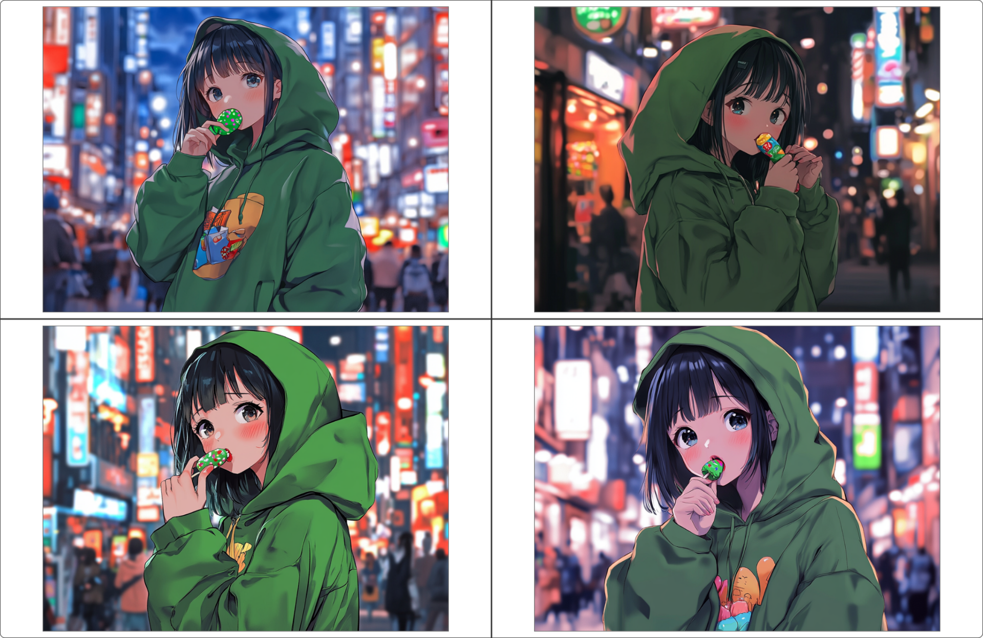 「––cw 100:Character Weight 100(デフォルト)」と「––sw 100:Style Weight 100(デフォルト)」で生成した画像