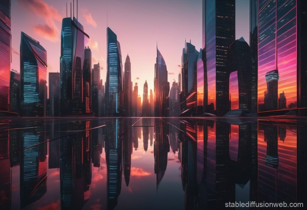 Stable Diffusion 夕暮れの近未来都市