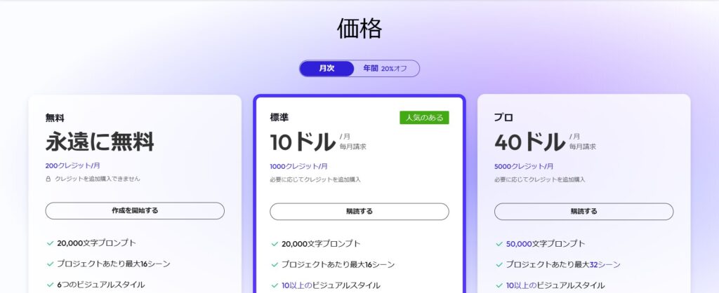 Mootionの料金体系画像