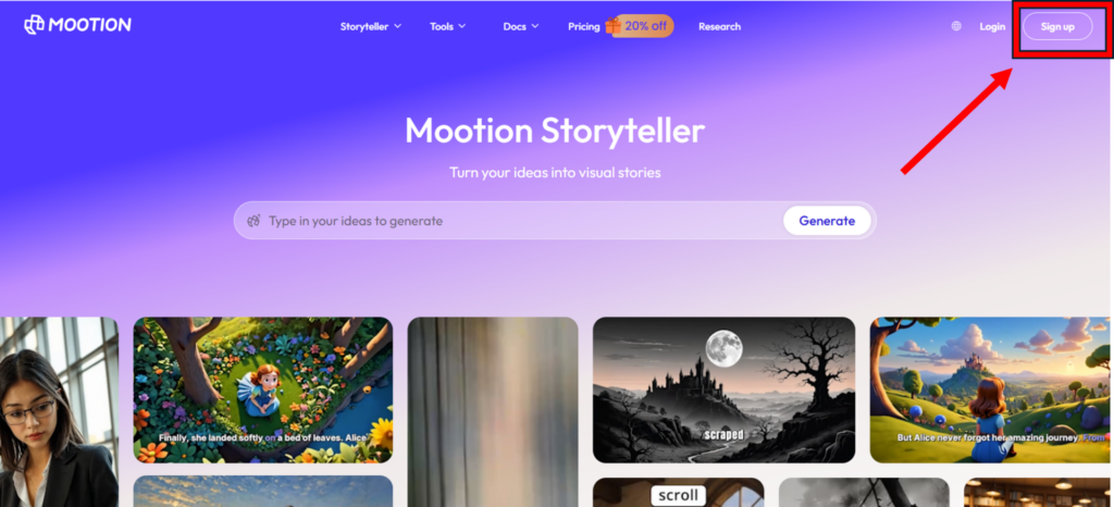 Mootionのトップページ