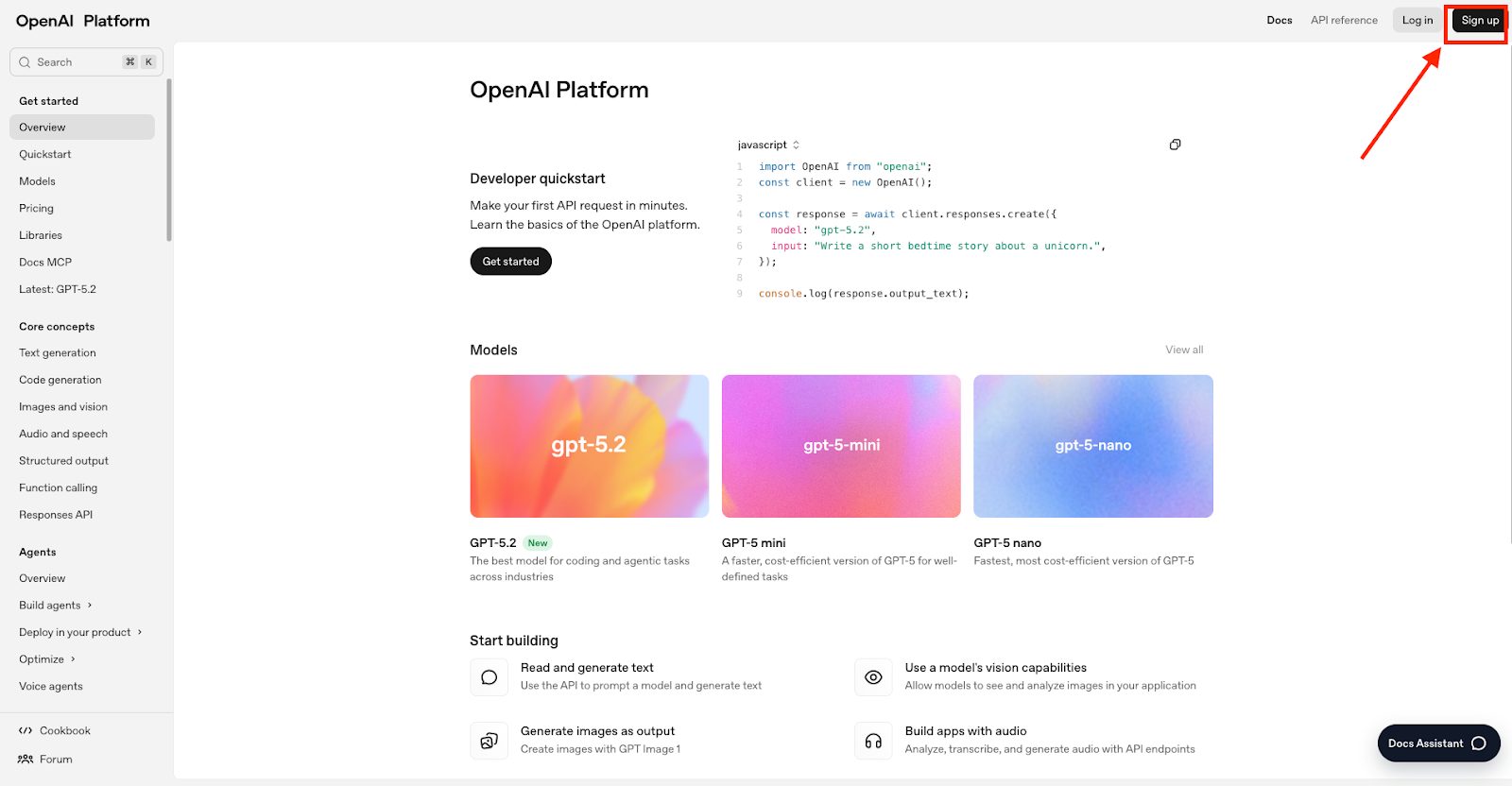 「Sign up」への誘導