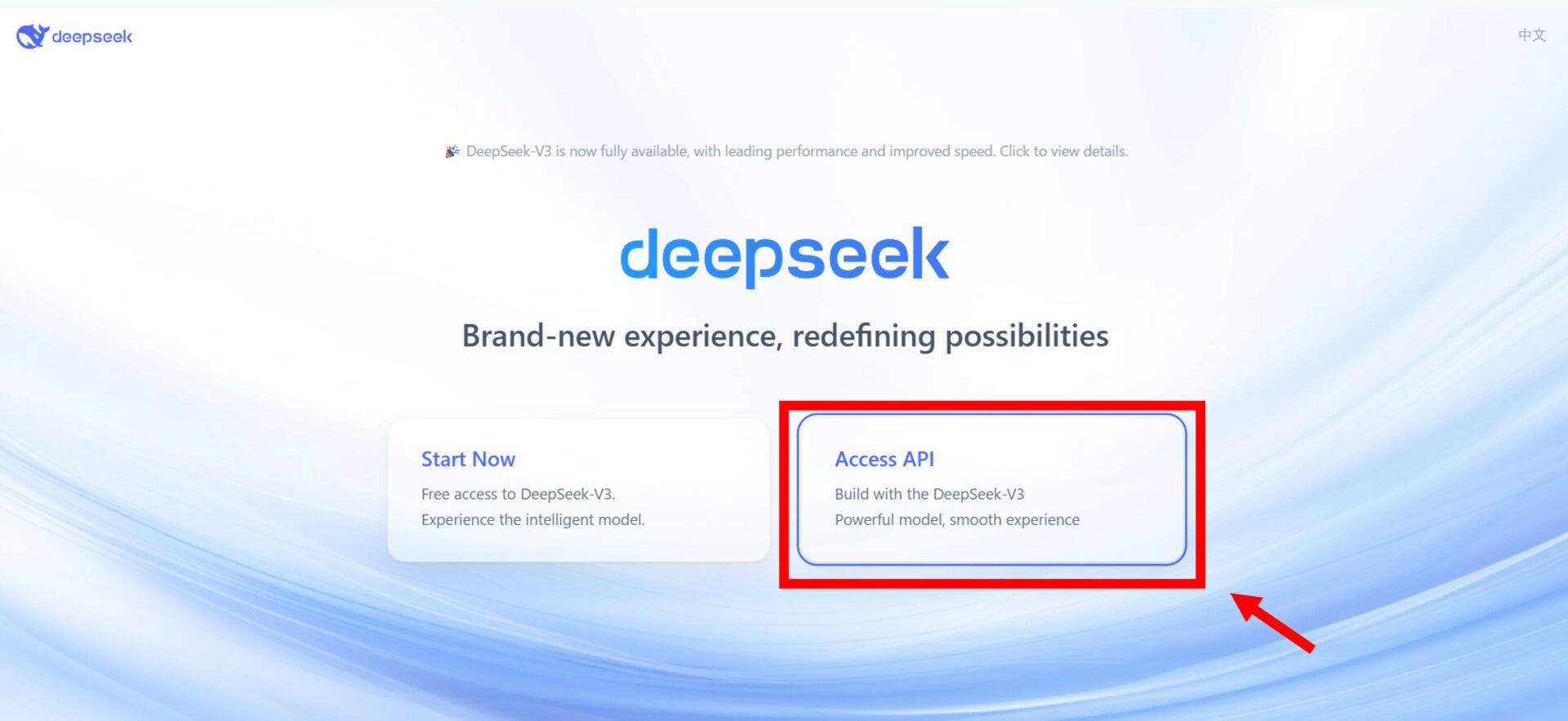 DeepSeekウェブサイトのトップページ