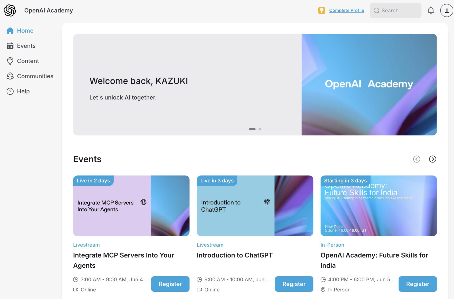 OpenAI Academyのホーム画像