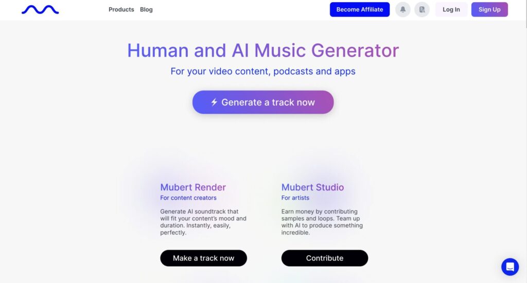 Mubertの公式サイトの画像