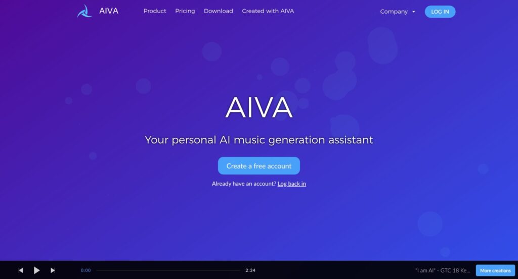 AIVAの公式サイトの画像