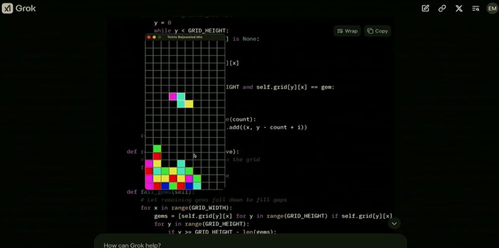 Grok 3でテトリスを作っている画像