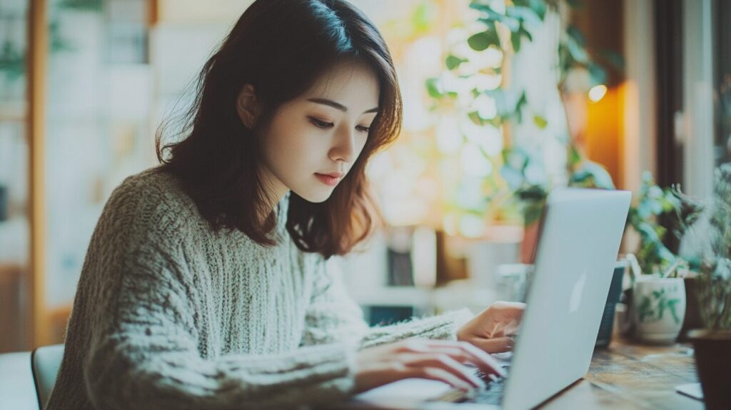 女性がお金がかからない副業であるデータ入力をしている画像