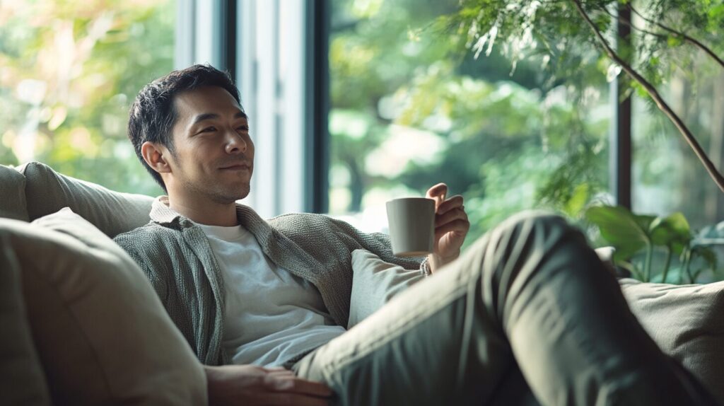 お金がかからない副業を始めてメリットを感じている男性の画像