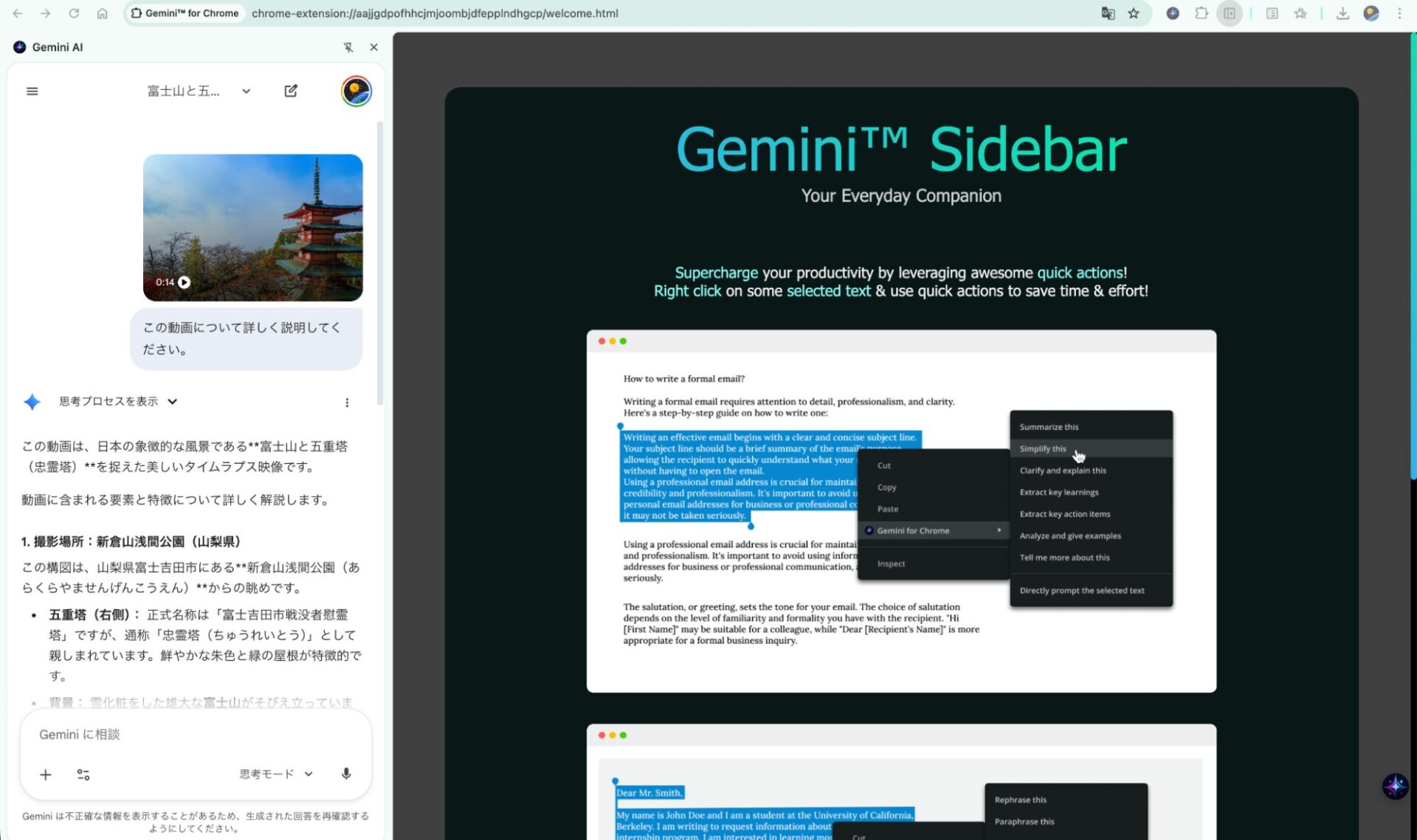 Gemini for Chromeで動画解析した結果