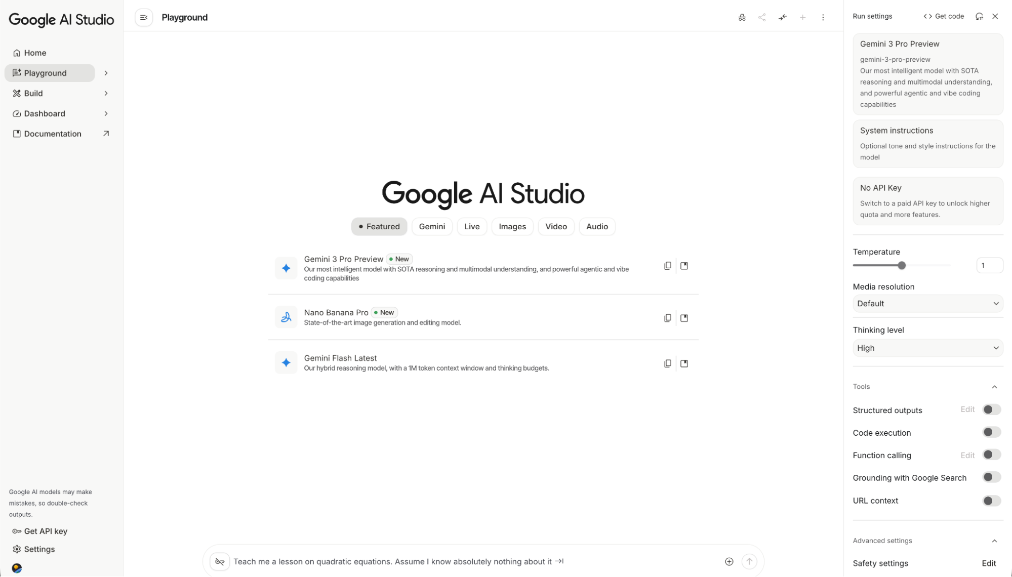 Google AI Studioのトップページ