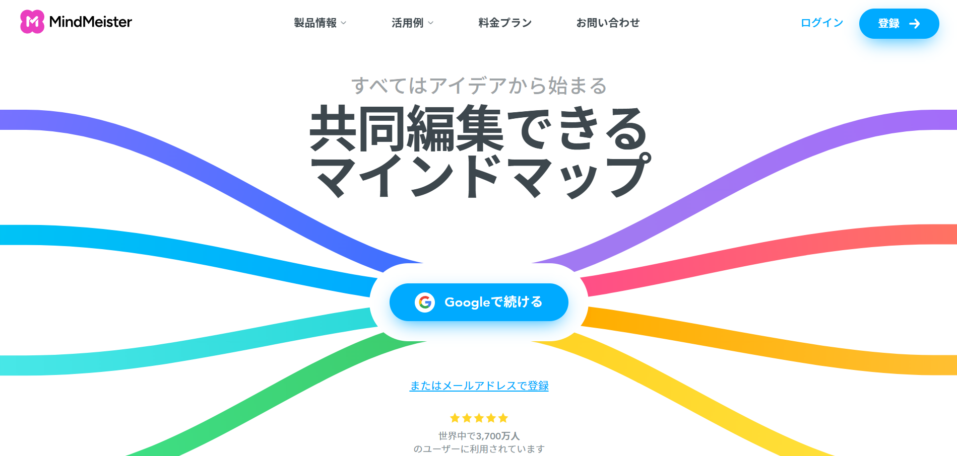 生成AIを活用して仕事を効率化できるMindMeisterのトップページ画面