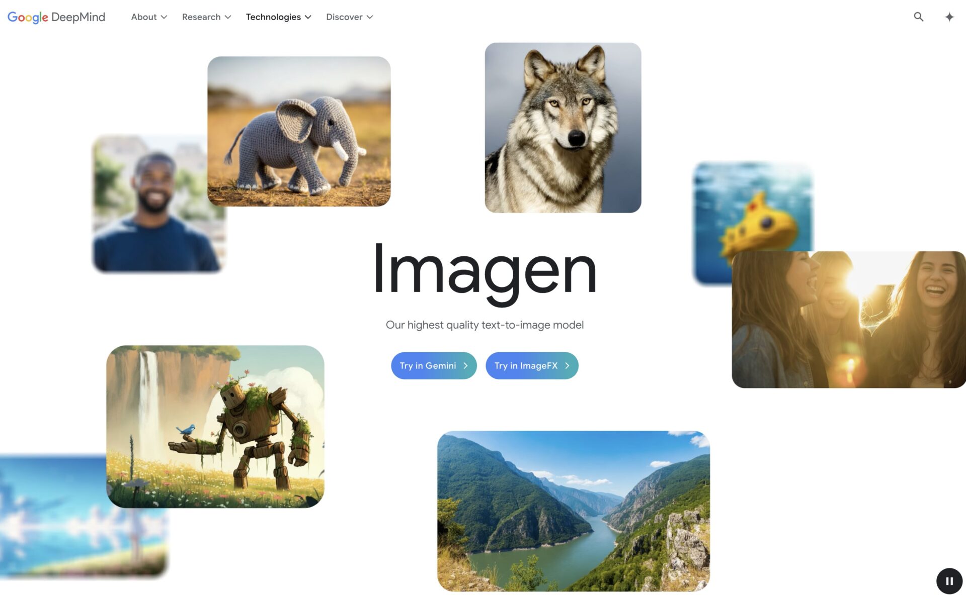 Imagen3公式サイトのトップページの画像