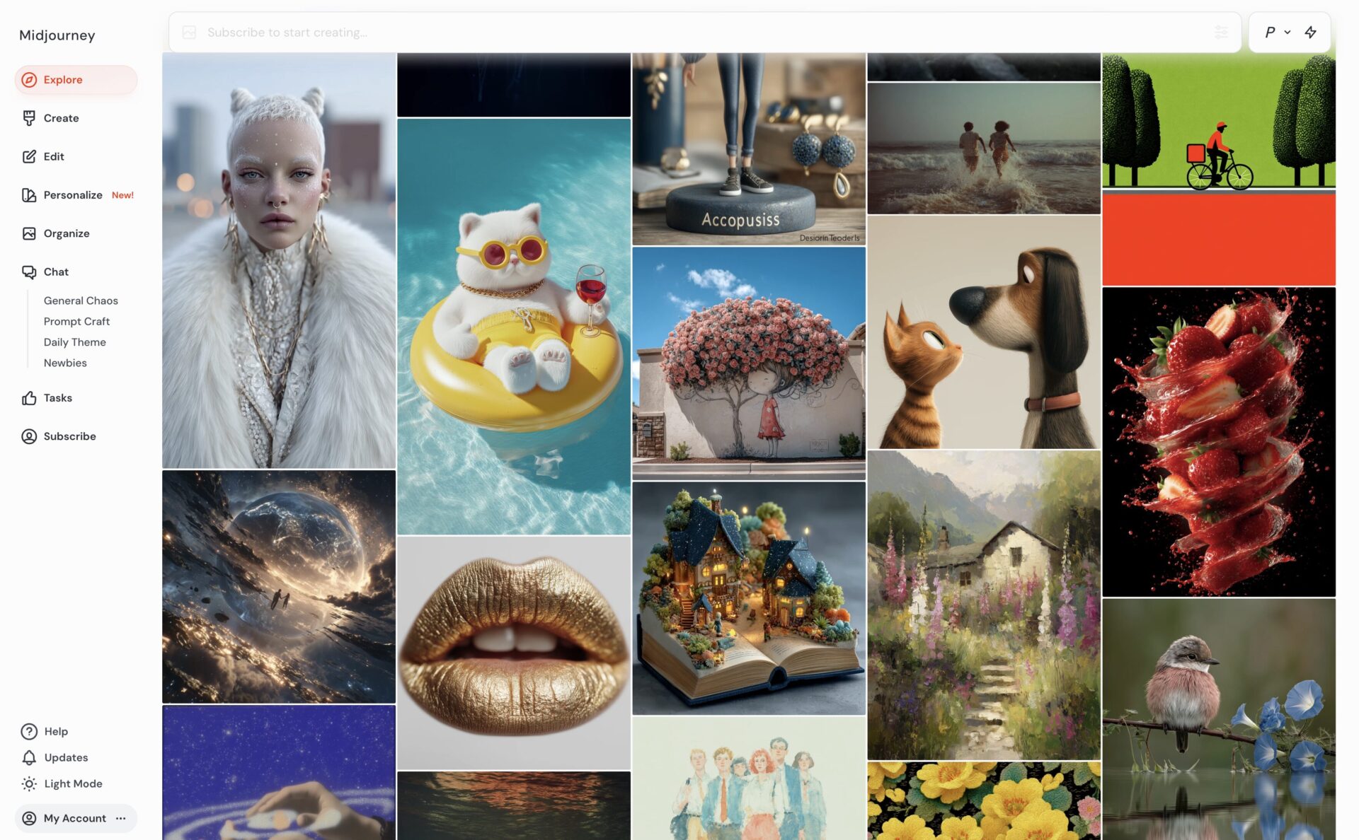 Midjourney公式サイトのトップページの画像
