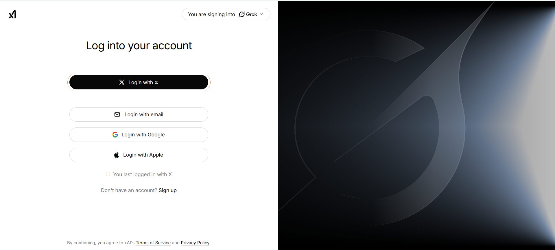 Grokのログイン画面を示す画像