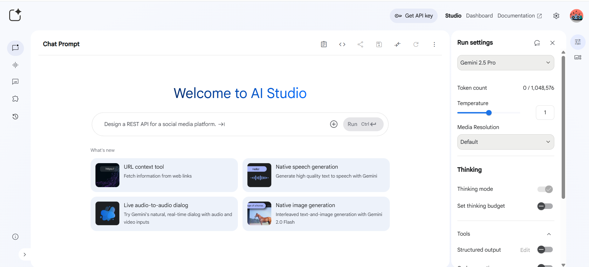 Google AI Studioのトップページ