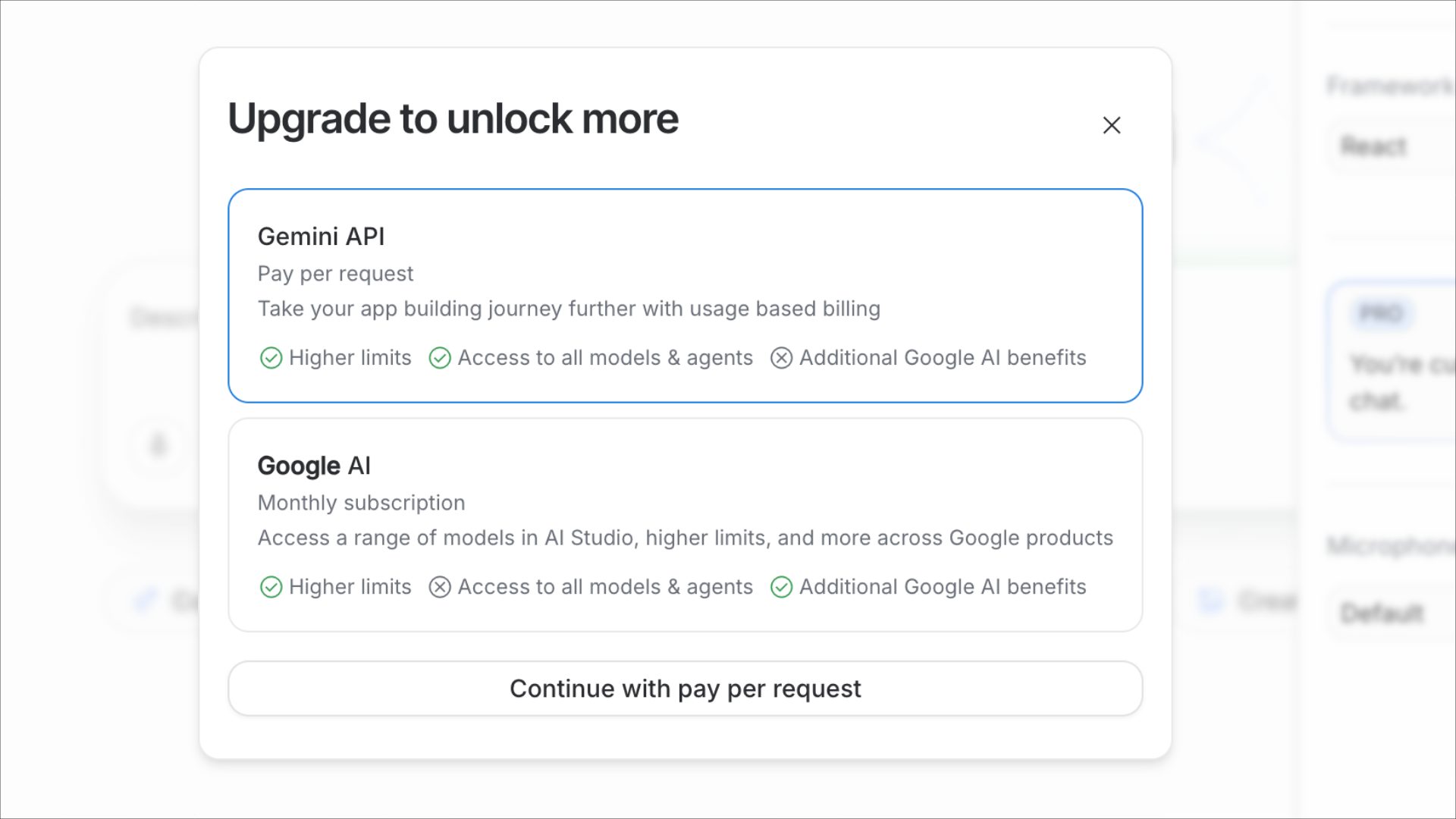 Gemini APIやGoogle AIのプランをアップグレードして制限を解除する案内